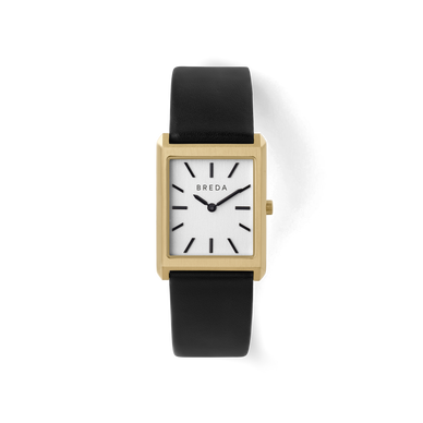 Well-appointed with sophisticated defining traits, the Virgil boasts a slim 26mm 18K gold-plated rectangle case that meets a slender, genuine leather black band. With an ivory brushed dial and refined sleek edges, the Virgil reflects the sentiment of a vintage timepiece. Fulfilled by our friends at BREDA *Please Note: Rewards cannot be applied to this product This item is not eligible for returns This item cannot be shipped outside the U.S.