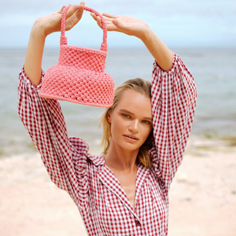 Petite Naga Macrame Bucket Bag - Candy Pink