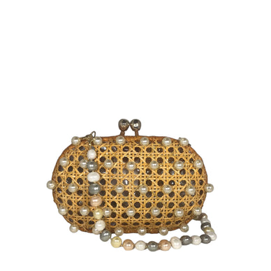 Light Honey Pearl  

Bag: 100% wicker
Lining: 100% pvc
8.6”L x 2.3”W x 1.9”H
Rounded  clasp  in metal plated gold 18k
Magnetic closure
With two detachable straps: beaded and a crossbody in caramel leather

Light Honey  

Bag: 100% wicker
Lining: 100% polyester
8.6”L x 2.3”W x 1.9”H
Rounded  clasp  in metal plated gold 18k
Magnetic closure
With two detachable straps: beaded and a crossbody in caramel leather

 