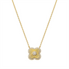 Pave CZ Ridged Four Leaf Clover Pendant Necklace
