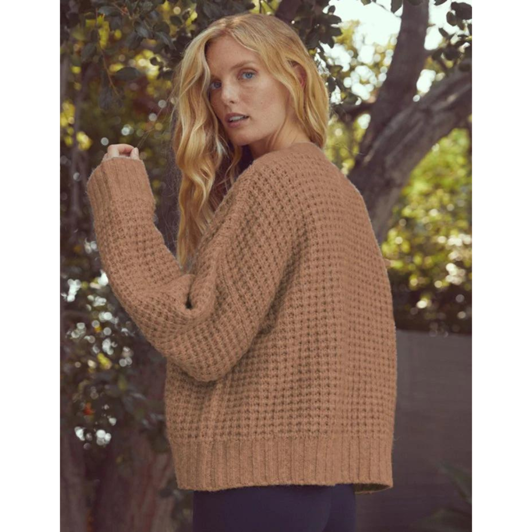 Audrey Waffle Knit Cardigan Camel CURATEUR