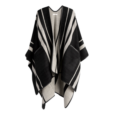 Stay stylish and cozy in Shiraleah's Juniper Cape. This one size cape features a vertical stripe detail design in black and gray adding dimension to a classic silhouette. The cape also has a vegan leather binding all around the edges and at the pocket opening edge giving it a chic touch. The Juniper Cape is the perfect finishing touch on an everyday outfit making it a go-to layering piece for you this season. 

Color: Black
One Size: L 35"
Acrylic And Polyester
Made In China
Vegan
07-11-027Blk

Fulfilled by our friends at Shiraleah 
*Please Note: 

Rewards cannot be applied to this product
This item is not eligible for returns 
This item cannot be shipped outside the U.S.
