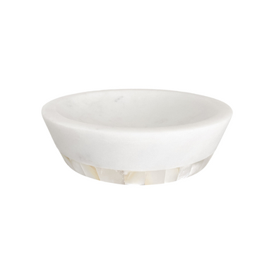White Marble and Genuine White Mother of Pearl Bowl works great in your kitchen or you can use it on your vanity. 

 Medium: Top Diameter: 5.5"D, Bottom Diameter: 4.5”D, 1.5" H

Large: Top Diameter: 9 1/2", Bottom Diameter: 10 1/2”, 1 7/8" H
Fulfilled by our friends at Anaya
 White Marble, Mother of Pearl Shell

  *Please Note:Rewards cannot be applied to this productThis item is not eligible for returns 



