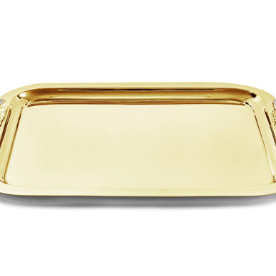 Our Gemstone Hospitality Tray helps you to host in style, with minimal effort. This crystal gemstone tray merges luxury and practicality, just what we stand for as a brand. Crafted from 24K gold-plated natural crystal and plated stainless steel, this is an heirloom piece designed to last a lifetime, and beyond. 

Stainless Steel with 24K Gold-Plated Crystal Handles
Approx.   23 " x 14.5" x 2"

Hand wash
Imported

Fulfilled by our friends at ANNA - B2B 
*Please Note: 

Rewards cannot be applied to this product
This item is not eligible for returns 
This item cannot be shipped outside the U.S.
