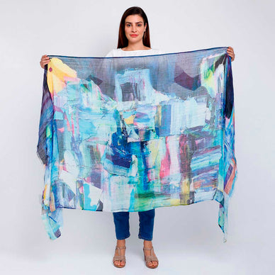 "This is inspired by living in L.A. and trips to Joshua Tree National Park. The Rock formations in Joshua Tree at Dusk remind me of the downtown LA skyline and I love the similarity and contrast between the urban and wild natural landscapes." - Alison Corteen, ArtistProduct details:• 40% Cotton 60% linen• 40" X 80"• Care Instructions: Dry clean only• Made in India 