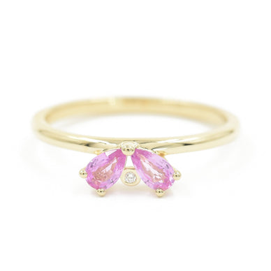 14K Yellow Gold Diamond and Pear Shaped Pink Sapphire Butterfly Ring, Dia 0.009 ct Sapphire, 0.42 ctw 
Fulfilled by our friends at BONDEYE JEWELRY ® 
*Please Note: 

Rewards cannot be applied to this product
This item is not eligible for returns 
This item cannot be shipped outside the U.S.
