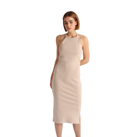 halter dress cream color on model