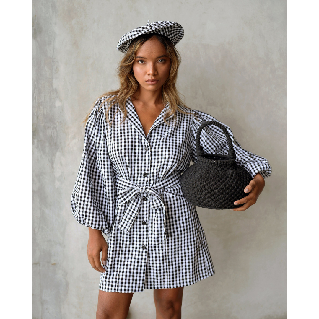 Mixed Media Gingham Check Mini Dress
