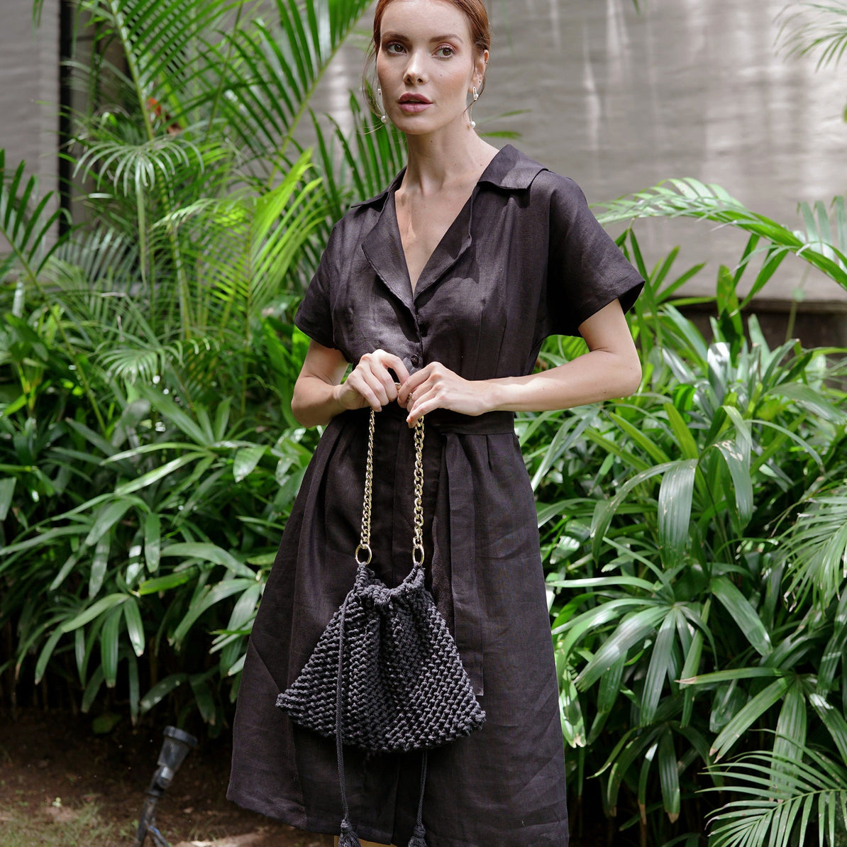 ARYA Safari Linen Midi Dress - Black CURATEUR ARYA Safari Linen Midi Dress - Black CURATEUR