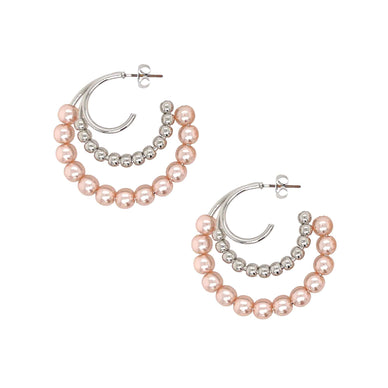 Pink White Gold Beaded Triple Hoop Earrings 

White Gold Plating
Pink Faux Pearls
1.52" Length X 1.58" Width
Pierced

Fulfilled by our friends at Jennifer Miller Jewelry 
Please Note: Rewards cannot be applied to this product 