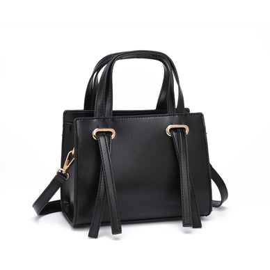 DIMENSIONS: 
8.25IN LONG - 6.5IN HEIGHT - 4IN DEPTH 
Structured mini satchel with PU strip handles detail. Gold hardware zipper entrance. Detachable crossbody feature. 
Fulfilled by our friends at Kayla + Ava 

Please Note: Rewards cannot be applied to this product 