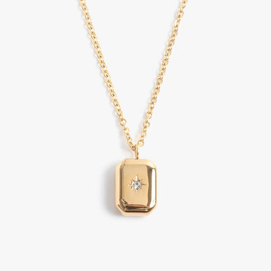 MATERIAL | signature MC stainless steel necklace + cz pavé diamond detail  
GOLD | 18k gold-plated stainless steel  
SILVER | polished stainless steel 
SIZE | CHAIN - 16" length + 1.5" extender + PENDANT - 0.4" x 0.3" rectangle 
DETAIL | hypoallergenic + water-resistant + sustainable 
CLOSURE | spring ring clasp 
Signature MC jewelry tag for authenticity 
Designed with love in USA 
Fulfilled by our friends at MARRIN COSTELLO 

Please Note: Rewards cannot be applied to this product 