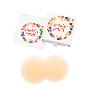 Perkies nipple petals are matte nipple covers with silicone adhesive backing (reusable). 
Can be worn with or without a bra. 
Three skin tones. 
Waterproof: Can be worn under a bathing suit. 
Washable: Can be washed to regenerate the adhesive. 
Fulfilled by our friends at Perkies 