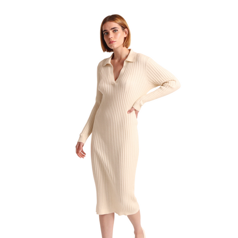 off white polo sweater dress on model