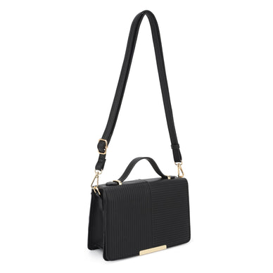 A darling crossbody bag that you need in you handbag collection. Embossed stripe detailing with metal tab front. Adorable top handle with detachable crossbody strap to give you the option to wear either way.  
Fulfilled by our friends at Kayla + Ava 
DIMENSIONS: 9 X 3.5 X 6 

*Please Note: Rewards cannot be applied to this product 