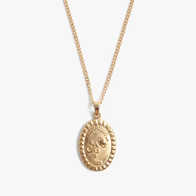Derived from the Latin word meaning ‘water carrier,’ the Aquarius pendant features water pouring out from a decorative chalice into a swirled motif. Surrounded by our signature MC Melrose studded border, the Aquarius name and water design is accompanied the Aquarius symbol comprised of two parallel squiggly lines. A gorgeous ovular pendant hung from a delicate curb link chain, this 16” necklace comes complete with a 2” extender — giving you all the layering options in one hypoallergenic and water resistant piece that you can put on and never take off. A favorite necklace to gift to others — we highly recommend pairing the Aquarius Pendant with our Aquarius Print for the complete birthday set. 

January 20 - February 18
16" length, 1" extender
 0.5" pendant 

Fulfilled by our friends at MARRIN COSTELLO 

Please Note: Rewards cannot be applied to this product 